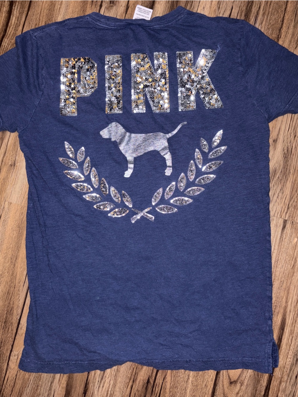 PINK Victoria's Secret Navy Sequin Logo Tee